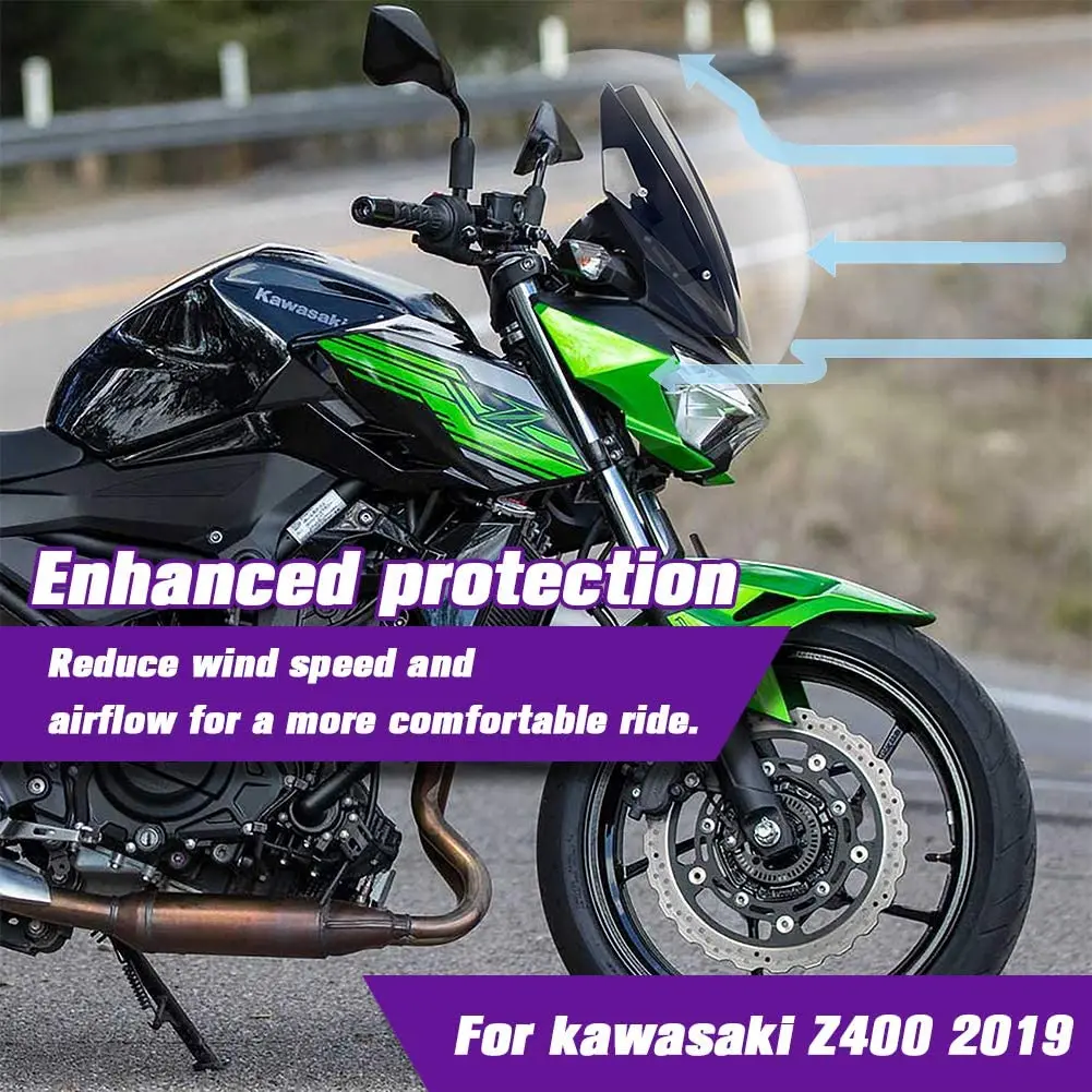 RUMSBD Motorcycle Windshield  Double Bubble Windscreen Deflector  For Kawasaki Z250 Z400 2019 2020 2021 2022 2023 2024