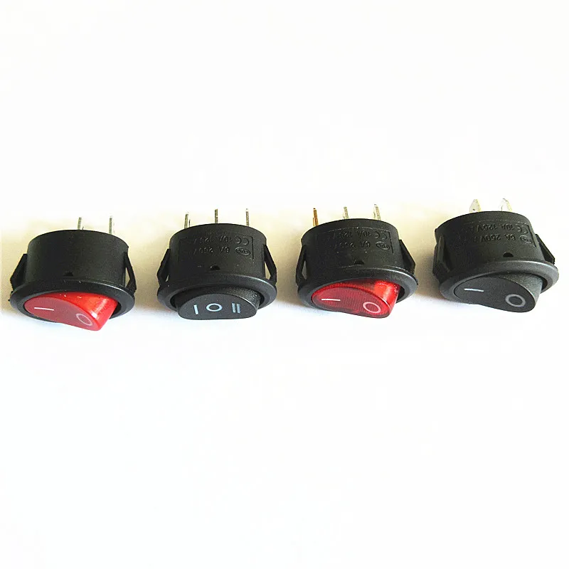 10pcs KCD7 2/3 pin 2/3 gear 6A/250V boat shaped elliptical rocker switch with light, suitable for electric kettle power switch
