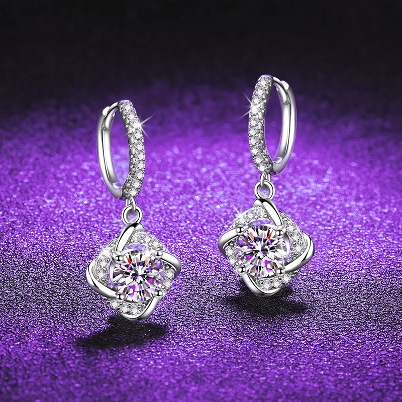 S925 Sterling Silver White Gold Plated 1CT D Color Moissanite Rotating Windmill Earrings for Women, Exquisite Jewelry.