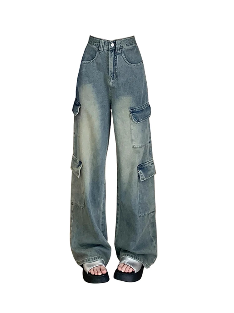 

2023 Summer Women Retro Baggy Pockets Cargo Pants Casual Y2k Streetwear High Waist Full Length Trousers 2000s Aesthetic Hip Hop