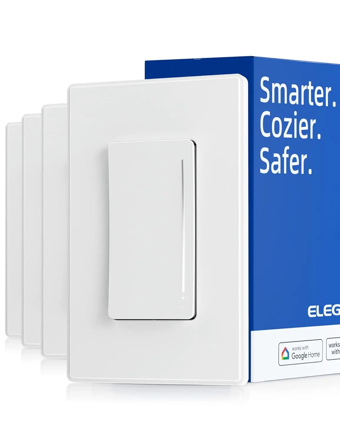

Smart WiFi Dimmer Switch, Alexa/Google Assistant Compatible, No Hub Required, UL Listed, Matte White, 4 Pack
