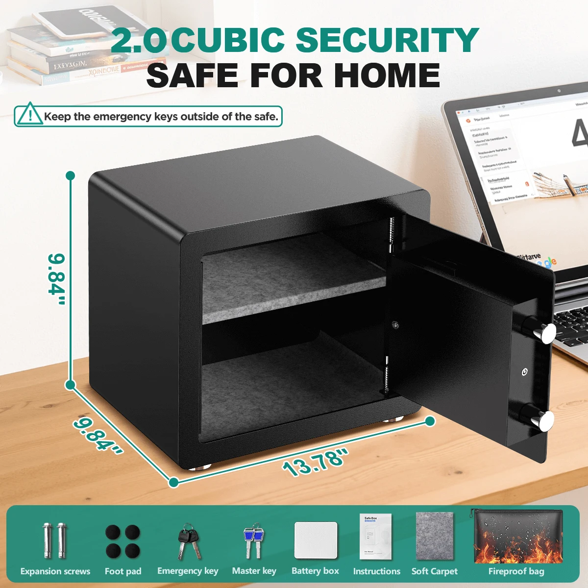 BESAFETY 2.0 to 5.3 Cuft Safe Box, Digital Keypad Home Security Safe With Fireproof Waterproof Bag & Adjustable Shelf