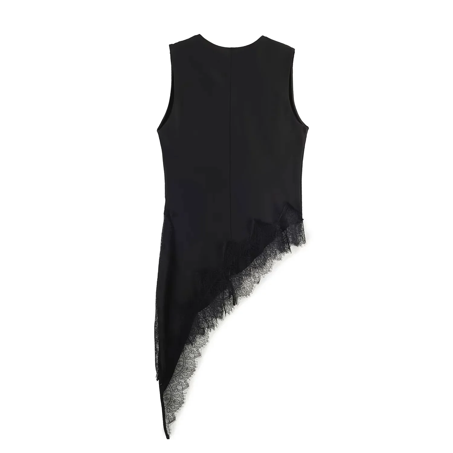 BSAY Damenmode Tanktop 2026 Frühling Sommer Neu Ärmellos V-Ausschnitt Spitzenbesatz Unregelmäßiger Saum Satin-Weste Schicke Damen-Oberteile Mujer – Detail 6