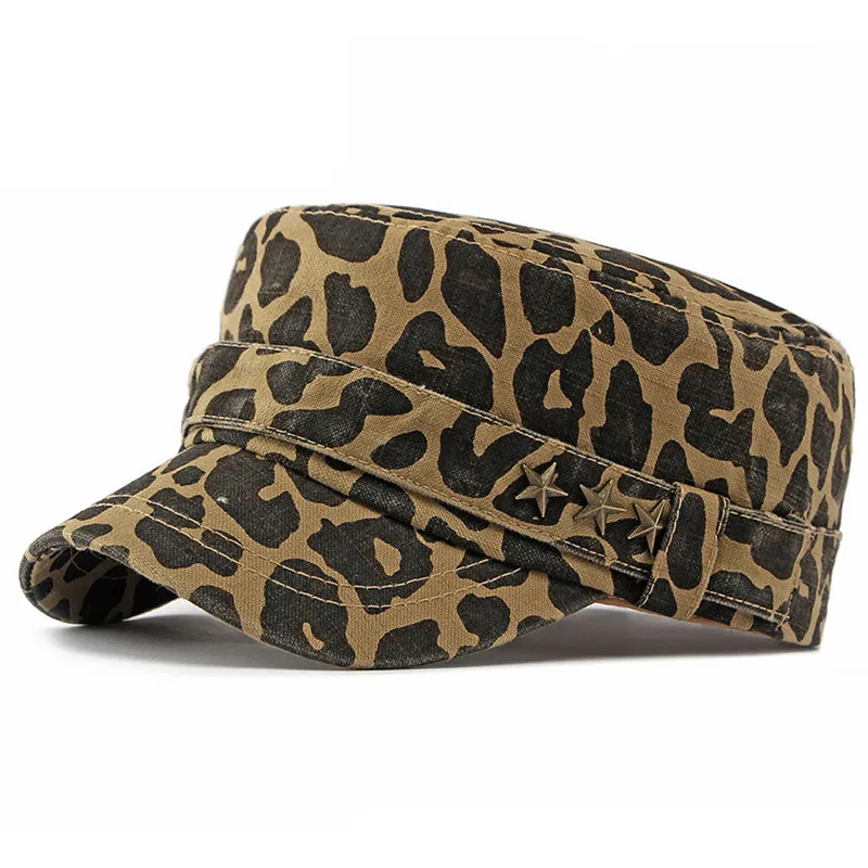 New Autumn Vintage Distressed Camouflage Leopard Print Hat Men's Cap Washable Cotton Military Hats Flat Cap Women's Hat 모자 кепка
