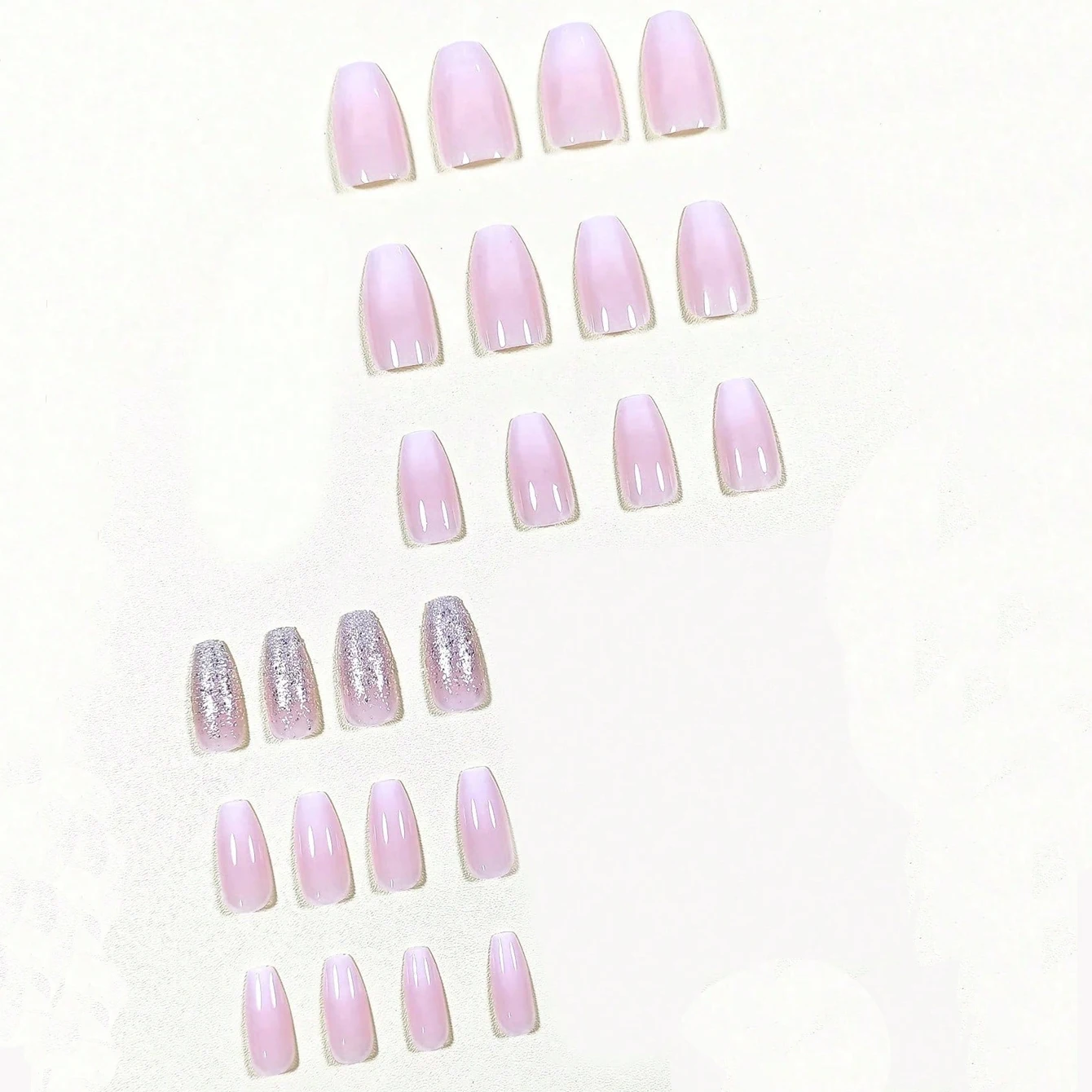24 PCs Short French Minimal Gradient Glitter Nails with 1 Jelly Gel and 1 Nail File