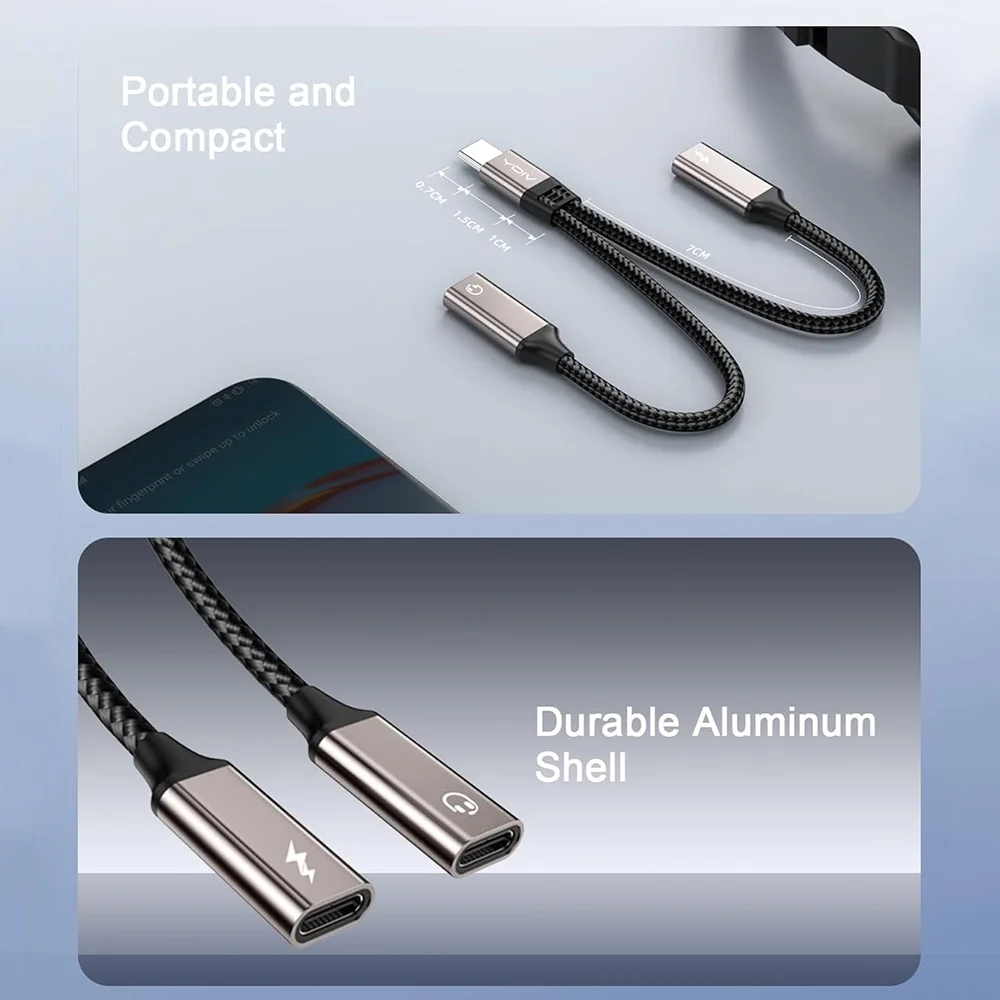 Adapter USB C Splitter Type C do słuchawek i ładowarki z szybkim ładowaniem PD 60W i transferem danych dla iPhone 16/15, iPad, Samsung — zdjęcie produktu 6