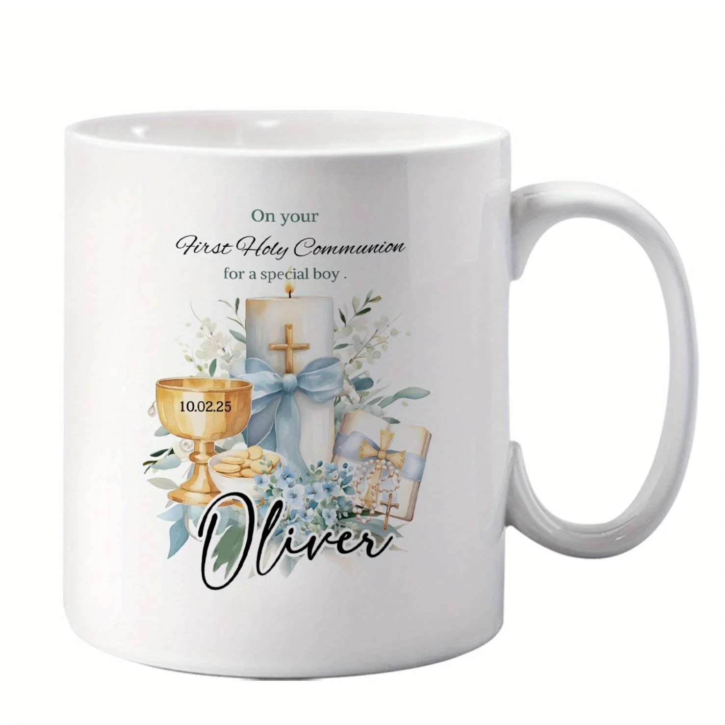 Personalized First Communion Ceramic Coffee Cup Custom Name Date Catholic Religious Mug Gift for Boy
