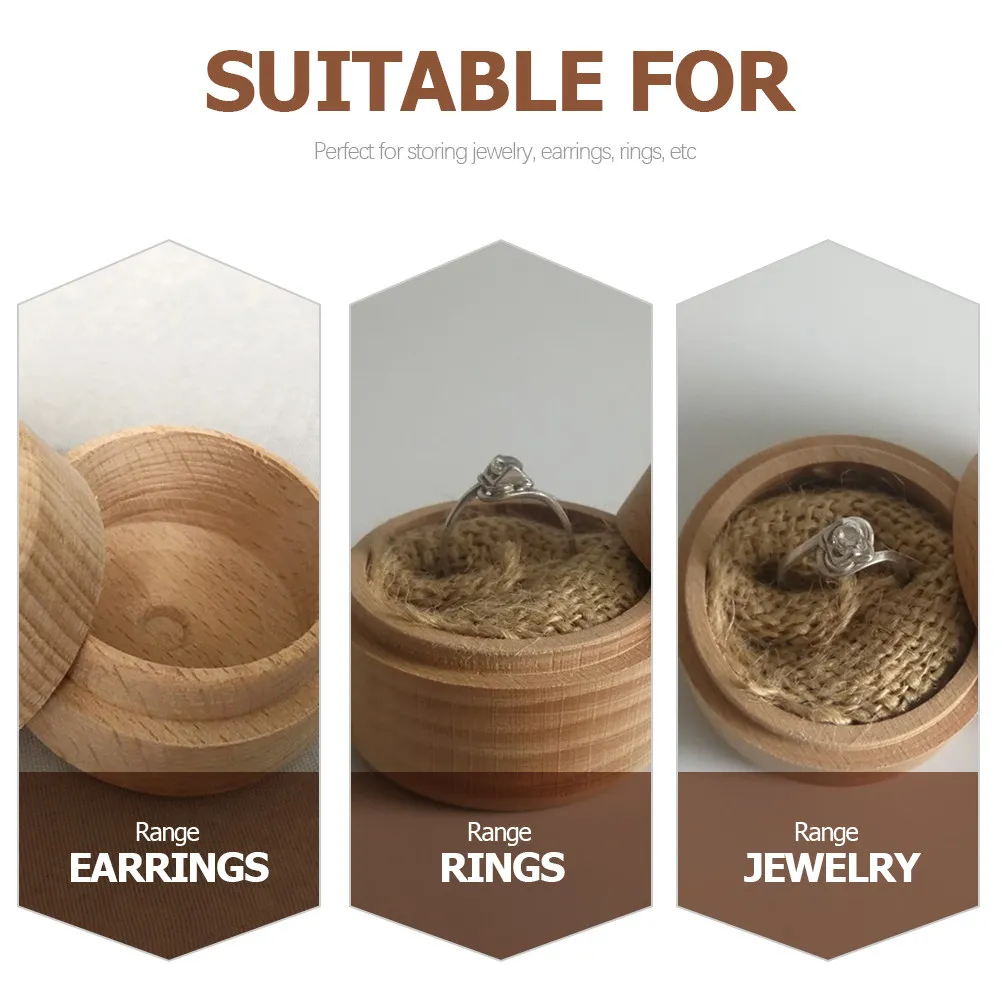 

3Pcs Compact Wooden Ring Box Elegant Round Shape Jewelry Holder for Rings Earrings Safe Storage Gift for Wife Husband Spouse