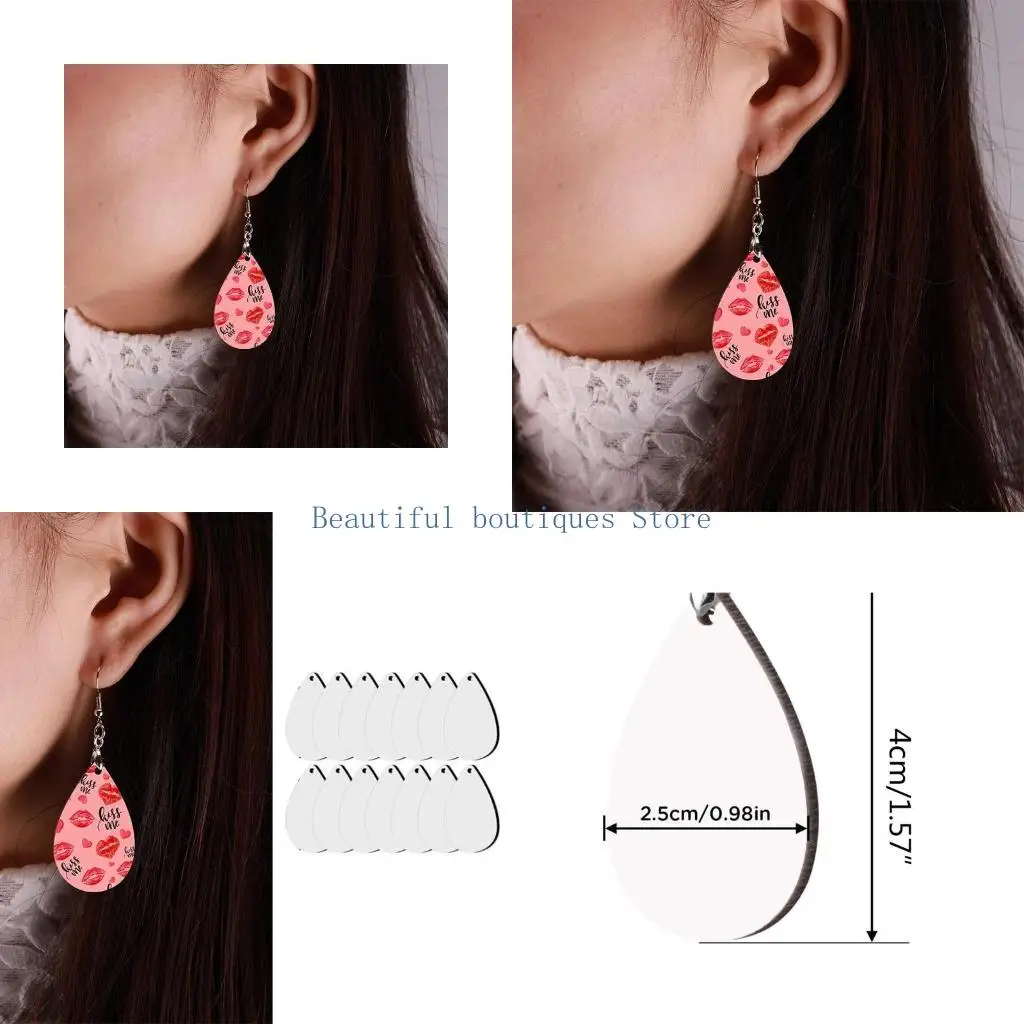 

U4LF Sublimation Earrings Set Unfinished Teardrop Earrings Heat Transfer with Hook