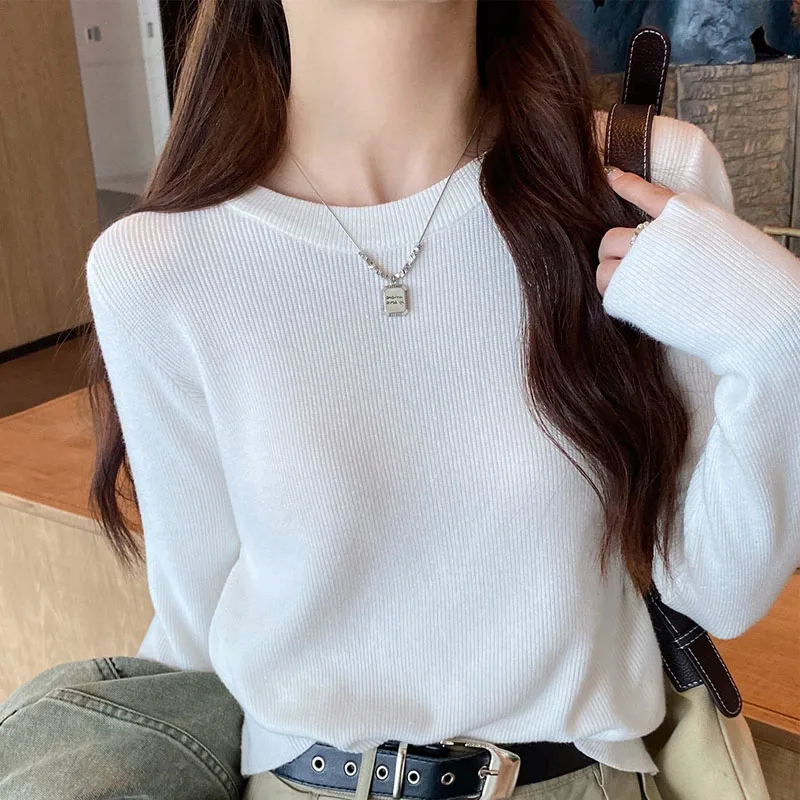 

Women Clothing Knitted Sweater Women Pullovers New O-Neck Slim White Knit Sweater Pullover Women Tops Long Sleeve Sweaters Q3388