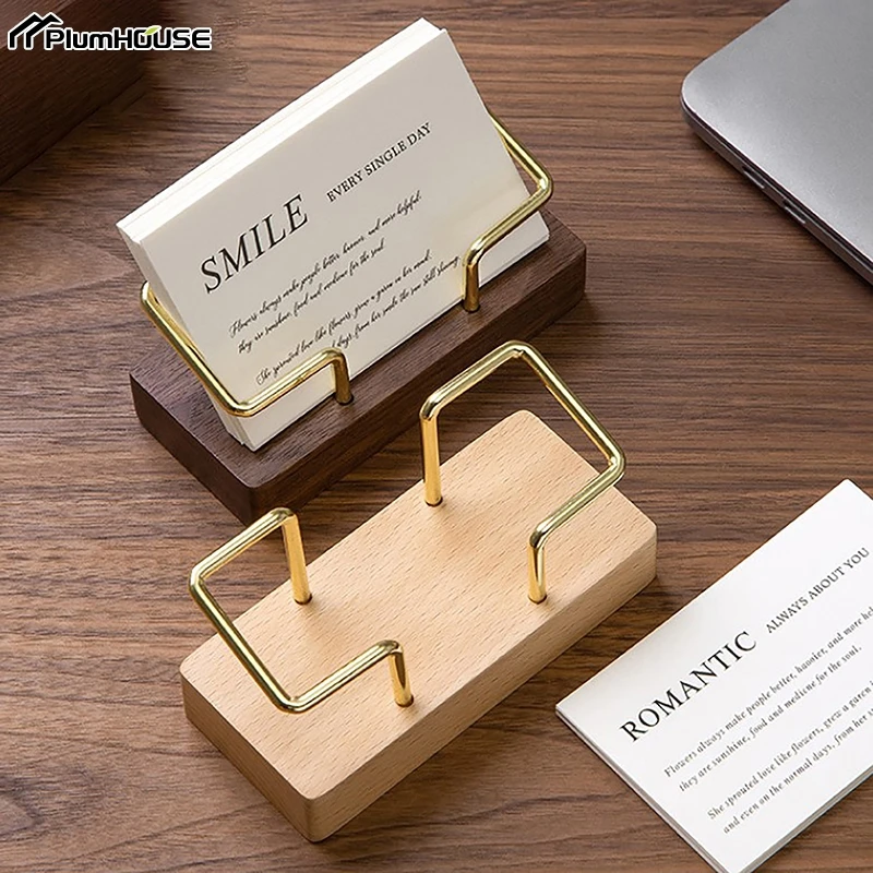 1Pcs Business Card Holder Organizer Office Desk Display Stand Memo Counter Accessories Tabletop Shelf Home Wooden Card Storage