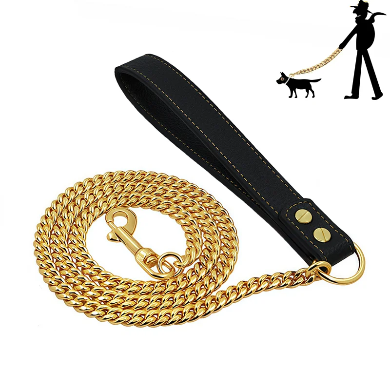 Goldene Hundeleine aus Edelstahl, Haustierkette, starke Hundeleine aus Metall für kleine, mittelgroße und große Hunde, Labrador Retriever Dobermann
