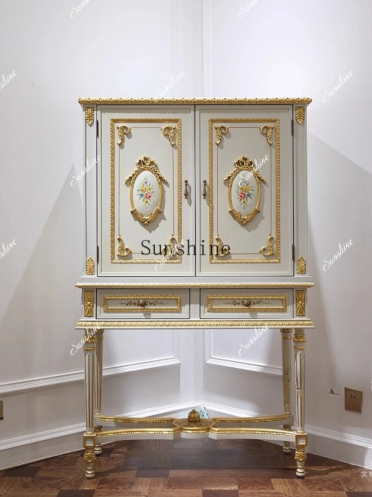 

European gold hand-painted wine cabinet locker solid wood carving flower high-end light luxury display cabinet FT