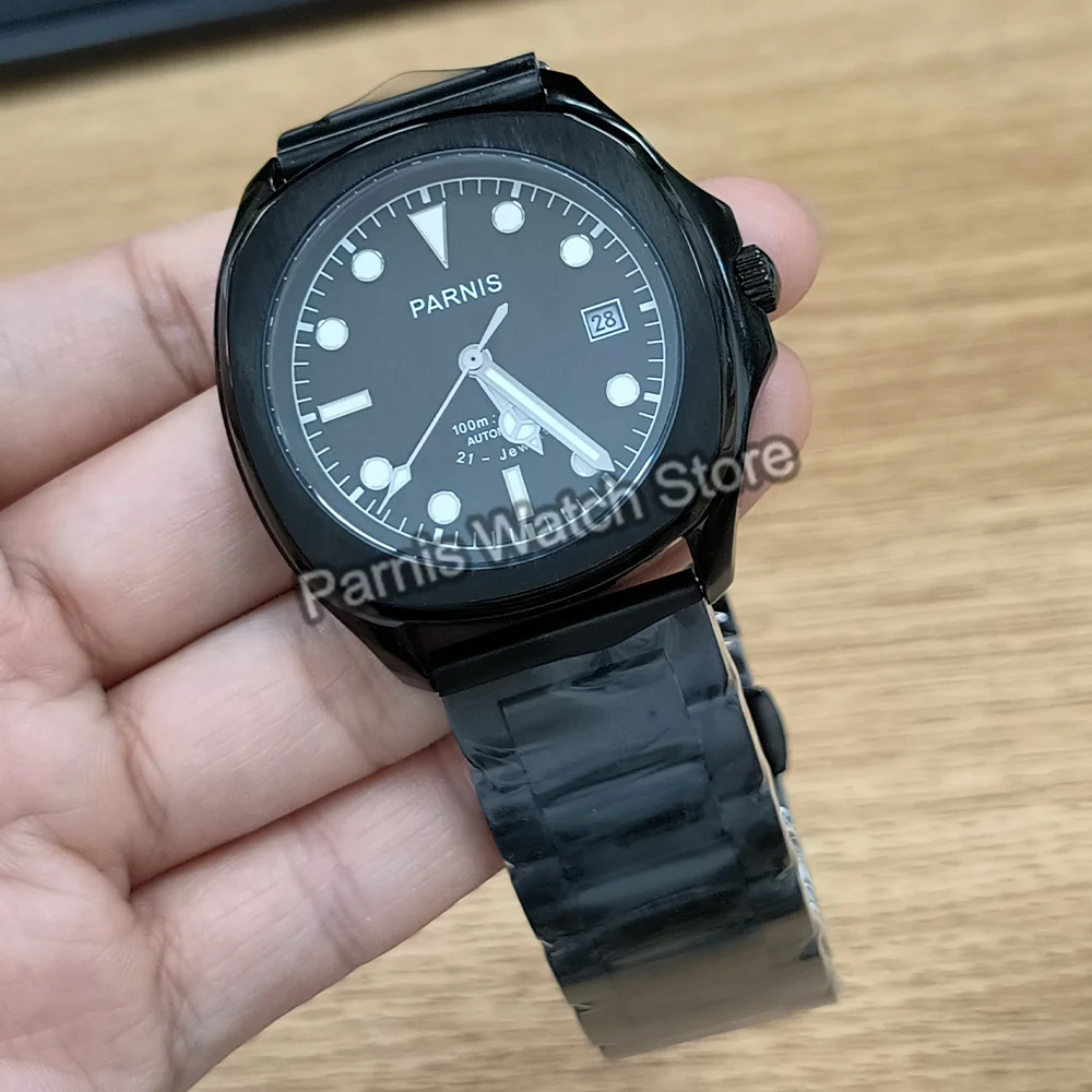 Parnis 39mm Automatic Men's Watch Sapphire Crystal 10 ATM Luminous Marker Stainless Steel Strap