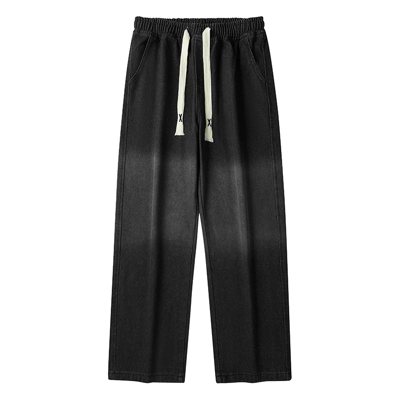 Fashion Elastic Loose Straight Gradient Jeans Men's Clothing 2024 Spring Autumn New Oversized High Waist Casual Denim Trousers