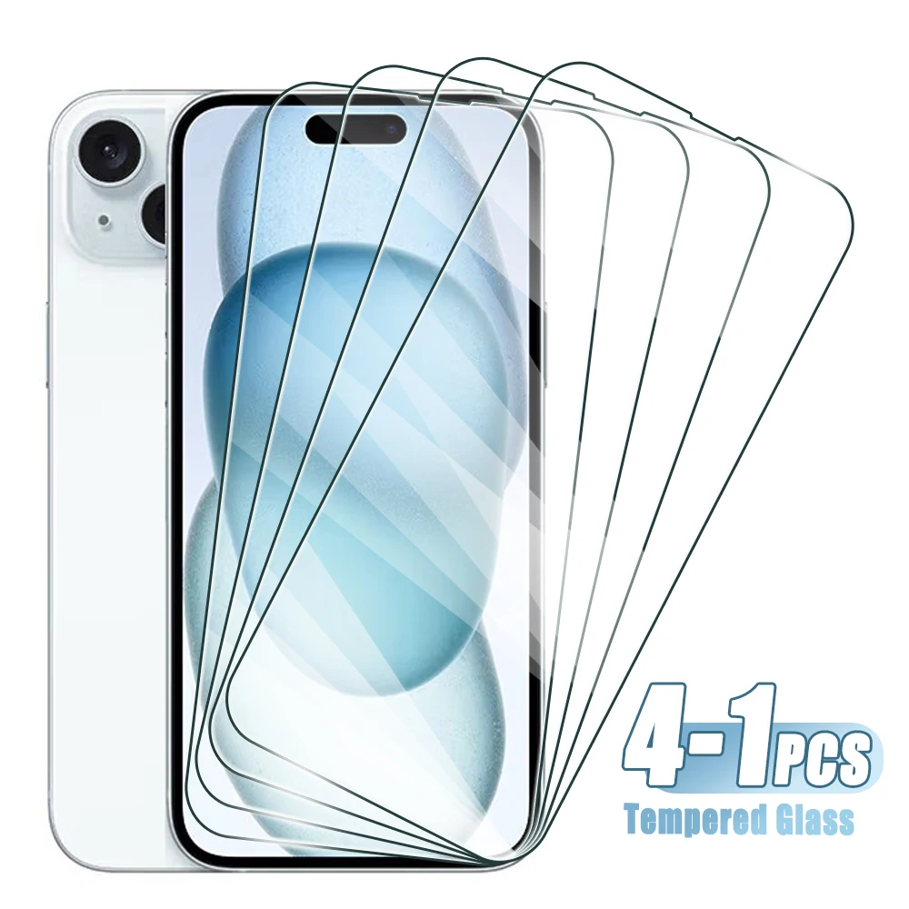 4-1Pcs Full Cover Tempered Glass For iPhone 11 12 13 14 15 Pro Max Screen Protector For iPhone X XR XS Max 7 8 6 Plus Glass Film