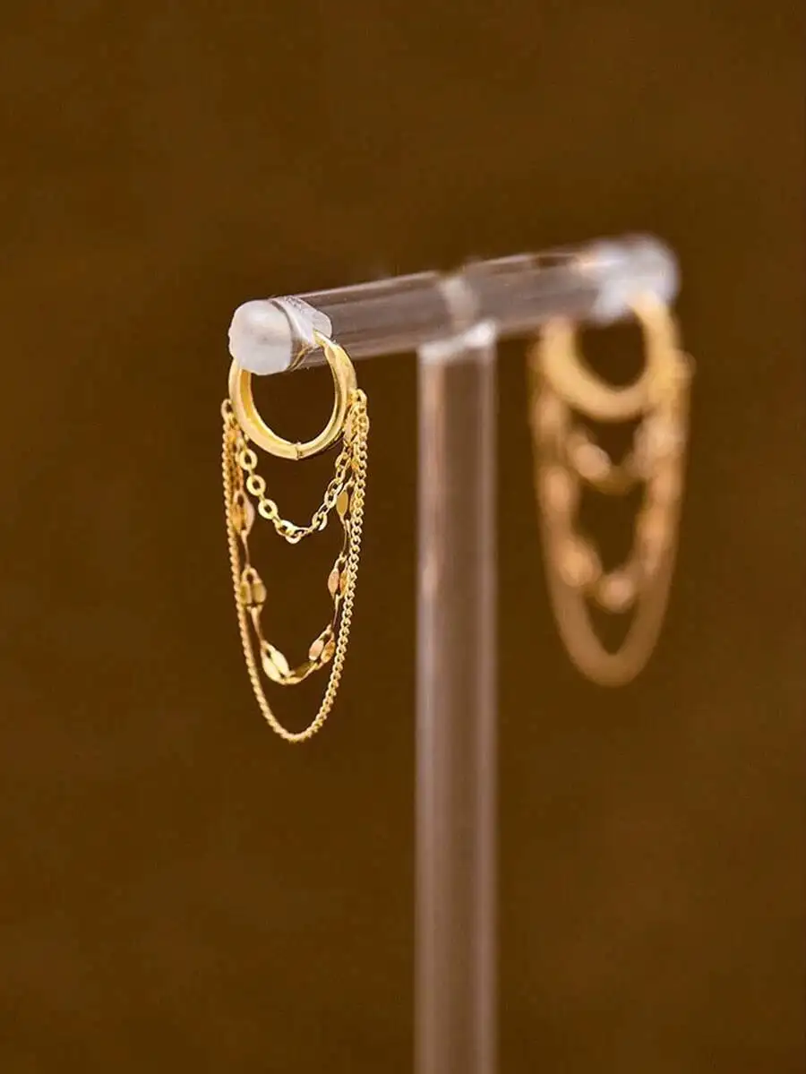 1 Pair Delicate Stainless Steel Chain Hoop Earrings For Women Girls Fashionable Daily Jewelry Gift For Her view 2