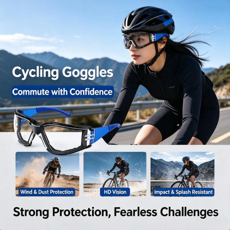Outdoor Cycling Glasses, Dustproof & Windproof Goggles, HD Anti-Fog Eye Shield for Road & Mountain Biking