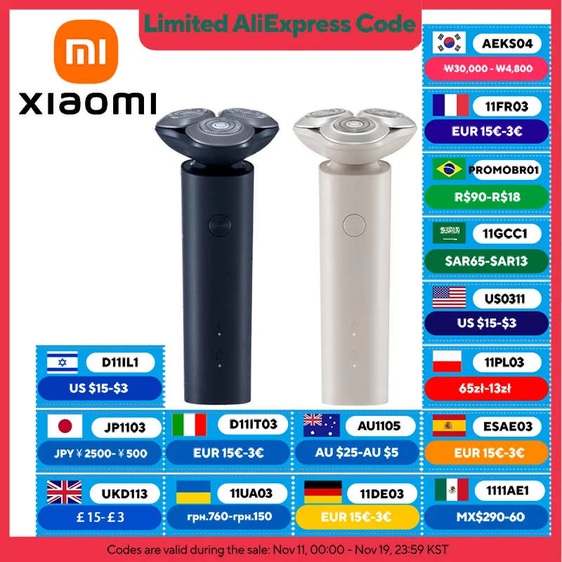 

Электробритва XIAOMI MIJIA S101, мужские электробритвы, перезаряжаемая бритва для влажной и сухой уборки, 18 лезвий без защемления, 60-дневное использование времени