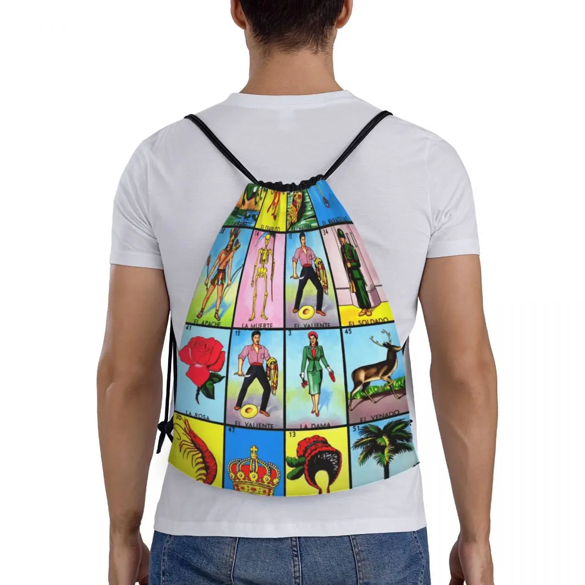 Loteria Card Mexican Bingo Drawstring Backpack Sports Gym Bag for Men Women Shopping Sackpack view 5