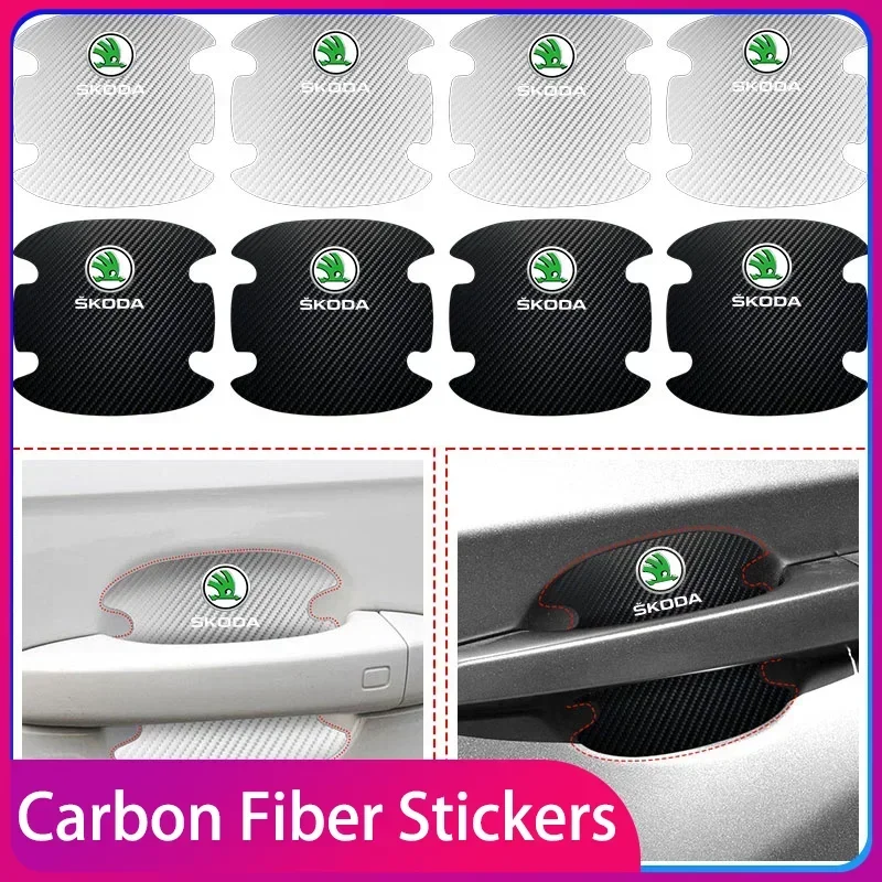 

Carbon Fibre Car Door Bowl Handle Protector 4PCS Anti-scratch Sticker Car Accessories for Skoda Octavia Fabia Kamiq Kapoq Kodiaq