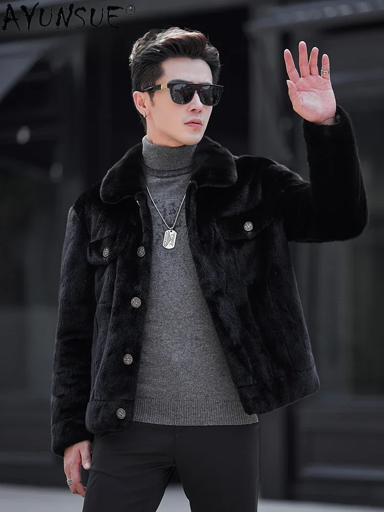 AYUNSUE Natural Fur Coat Mink Jackets for Men Clothing 2023 Fashion Single-breasted Real Mink Fur Coats Winter Outwear Jaquetas