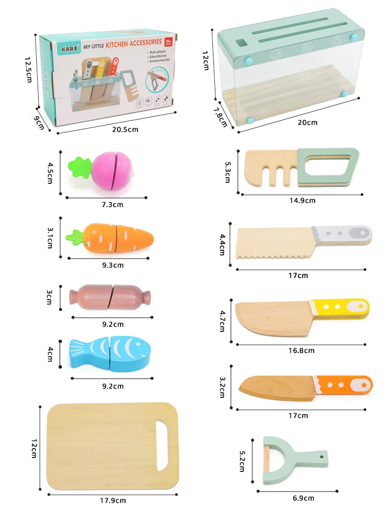Wooden Kitchen Toy Tableware and Food Set for Role Play description 5