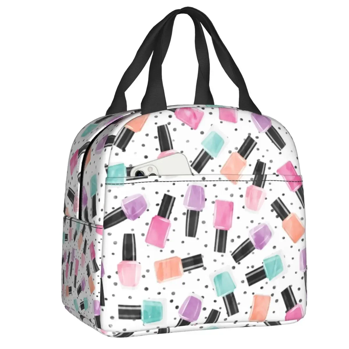 Custom Nail Polish Polka Dots Insulated Lunch Bags for School Office Waterproof Cooler Thermal Bento Box Women Kids