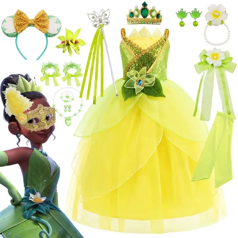 RT01 여자 동화 티아나 코스프레 의상 우아한 공주 그린 파티 드레스 크리스마스 공 가운 공주 개구리 Vestidos * Jk2