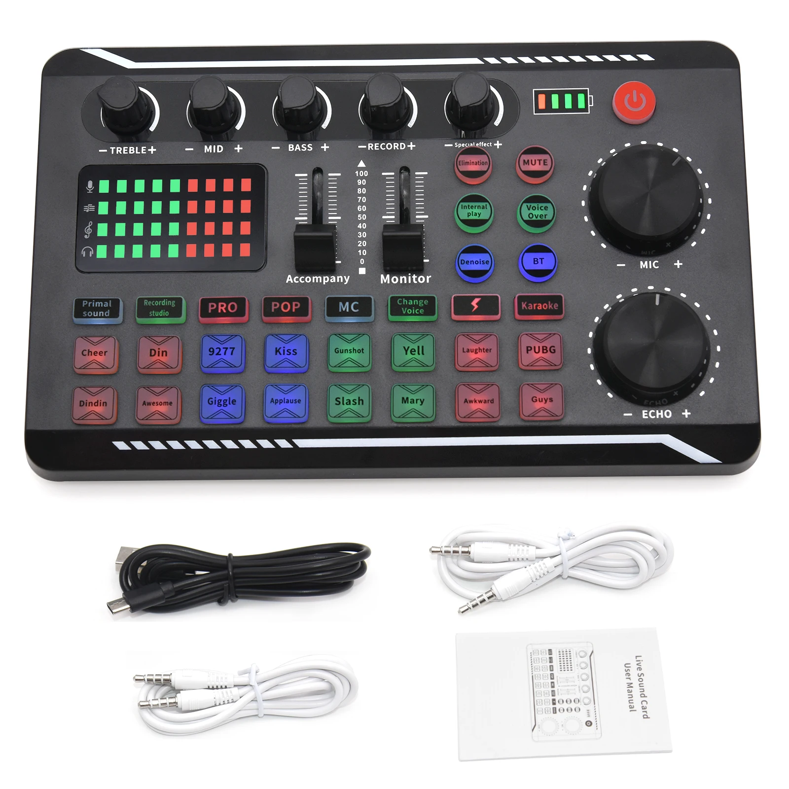 Live Sound Card Audio Interface DJ Mixer Effects Voice Changer Bluetooth-compatible Stereo Audio Mixer for LIVE Streaming F998