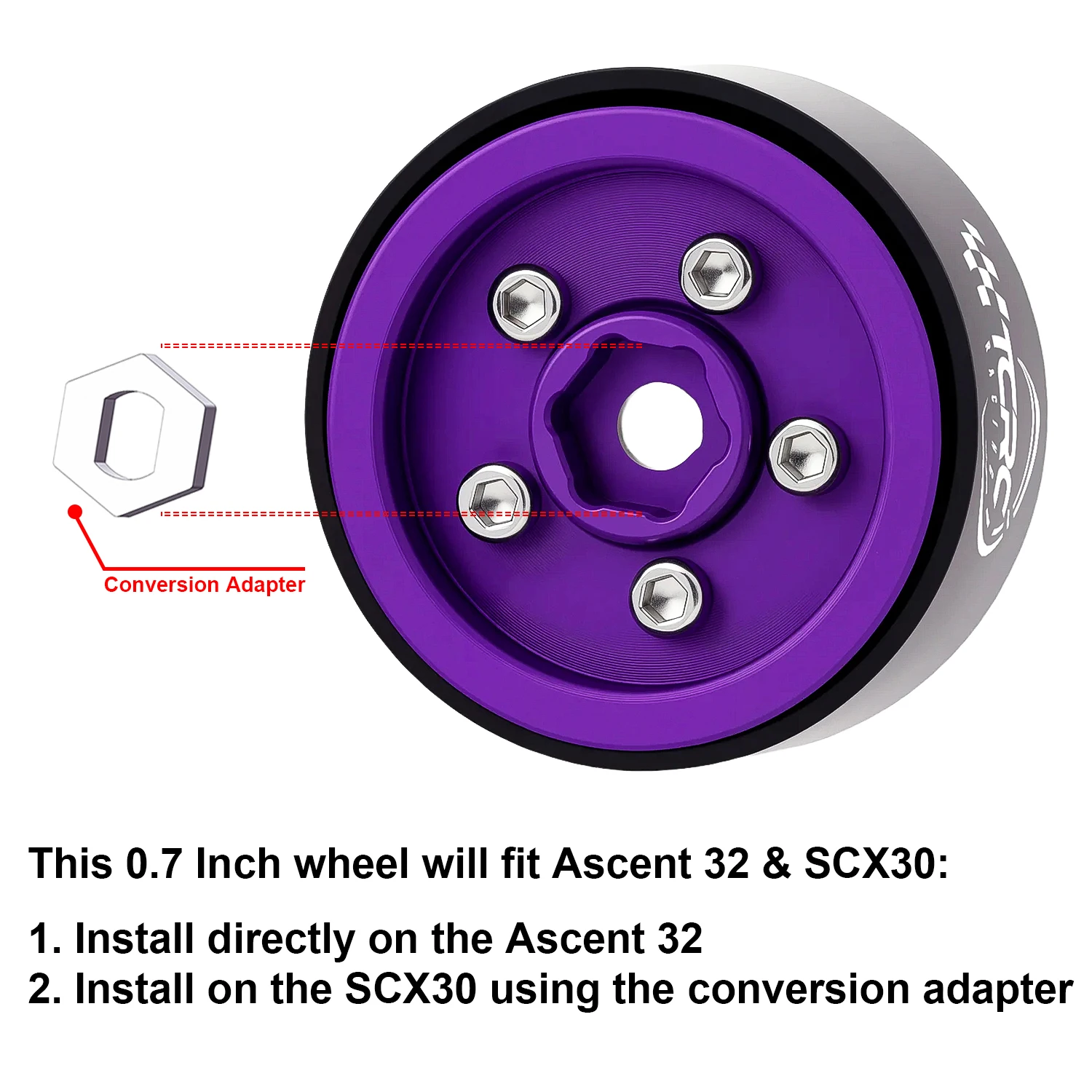 TCRC Deep Dish Aluminum 0.7inch Beadlock Wheels Hubs for 1/30 Axial SCX30 1/32 Redcat Ascent-32 RC Crawler Car Upgrades
