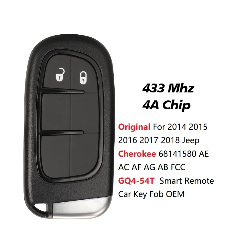 

CN086045 OEM FCC GQ4-54T Smart Remote Car Key Fob 2 Buttons 433MHz PCF7953M 4A Chip For Jeep Cherokee 2014-2018 68141580 AE AC
