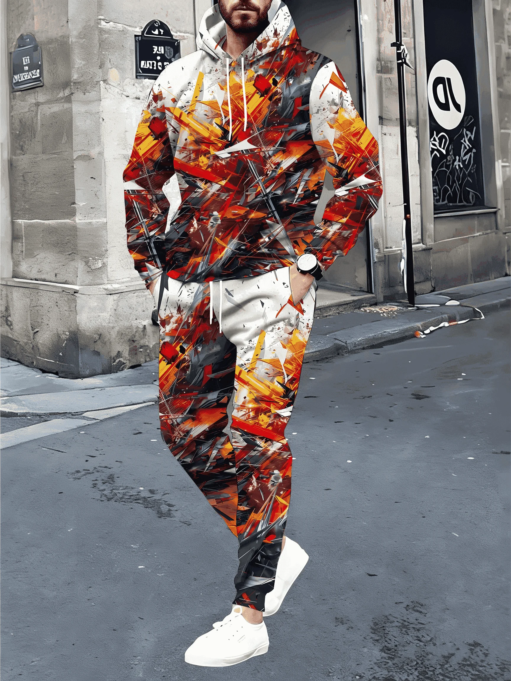 3D Printed Hoodie Suit Men's Casual Tracksuit Set