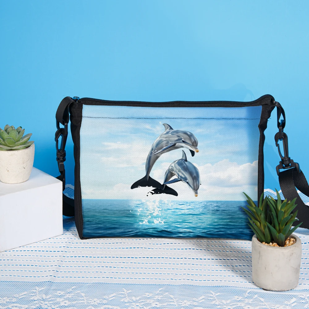 1pc Dolphin Print Crossbody Bag Blue Ocean Scene Shoulder Bags For Beach Travel And Daily Use With Adjustable Strap For Women An