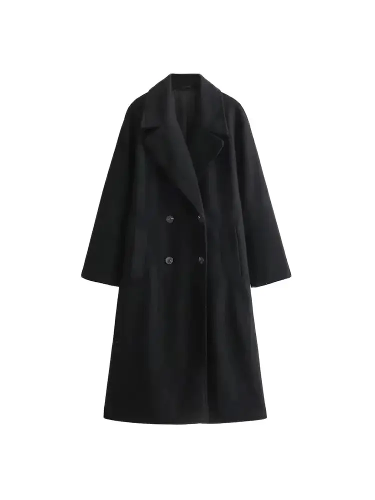 Women\'s Soft Loose Woolen Coat, Long Sleeve, Welt Pockets, Oversized, Female Outerwear, Chic Overcoat, Fashion