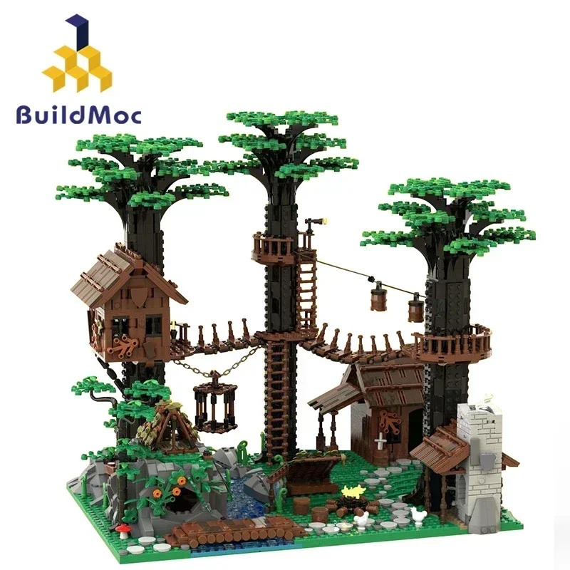 

BuildMoc Forestmen's Headquarters Building Blocks Set Forest Tree Wild Villa Paradise Bricks Toys For Children Kid Birthday Gift