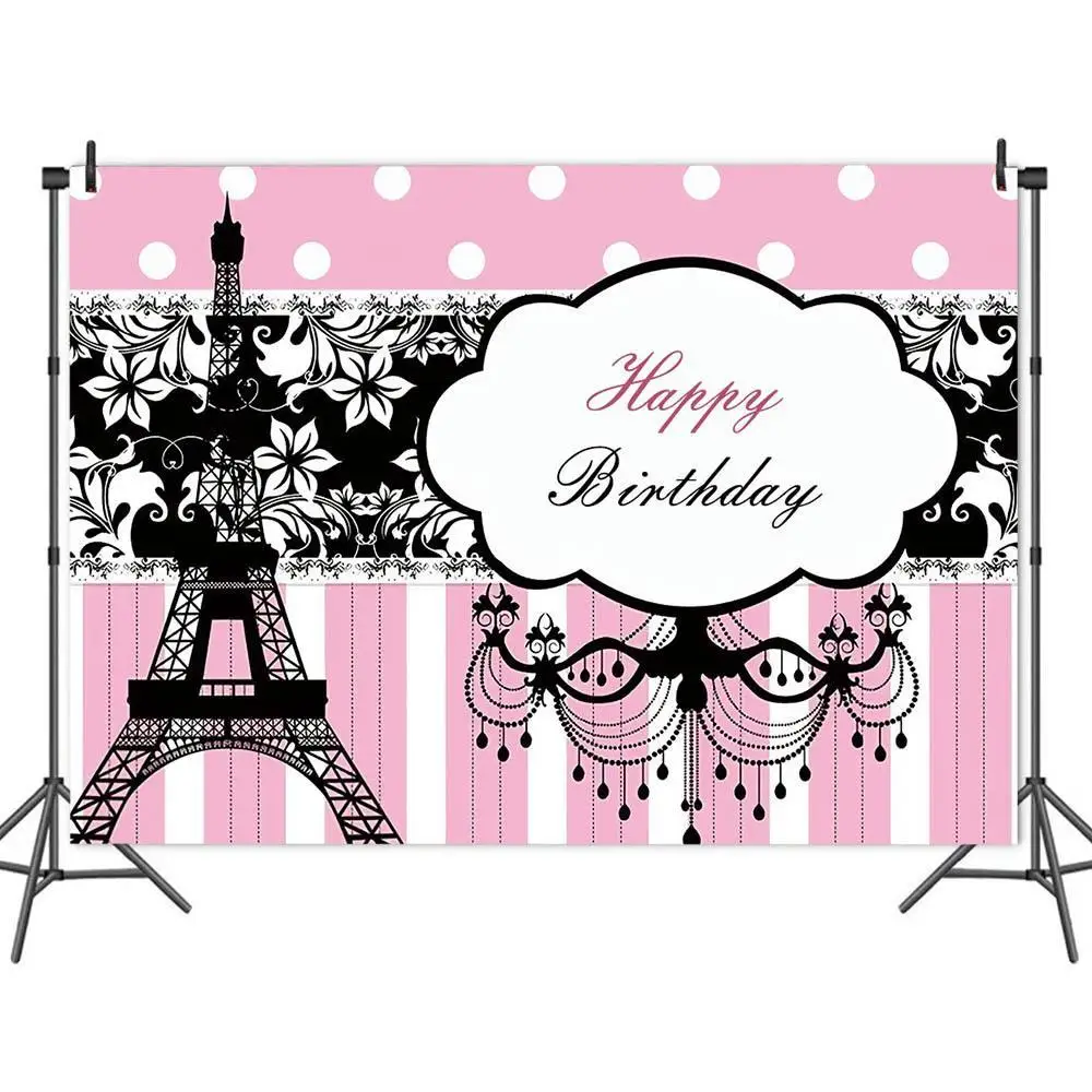 

Romantic Flowers Eiffel Tower Pink Girl Birthday Backdrop Child Party Table Decoration Photography Photo Background Vinyl Banner