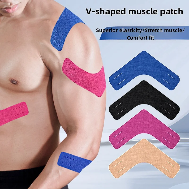 

20 Sheets Pre-cut V-type Muscle Patch For Basketball Fitness Marathon Patella Kneecap Intramural Effect Patch For Sports Gym