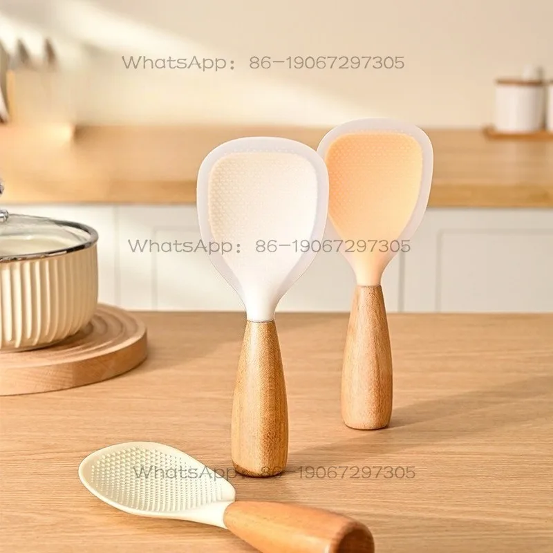 Silicone Wooden Handle Rice Spoon Non-stick Household Rice Spoon