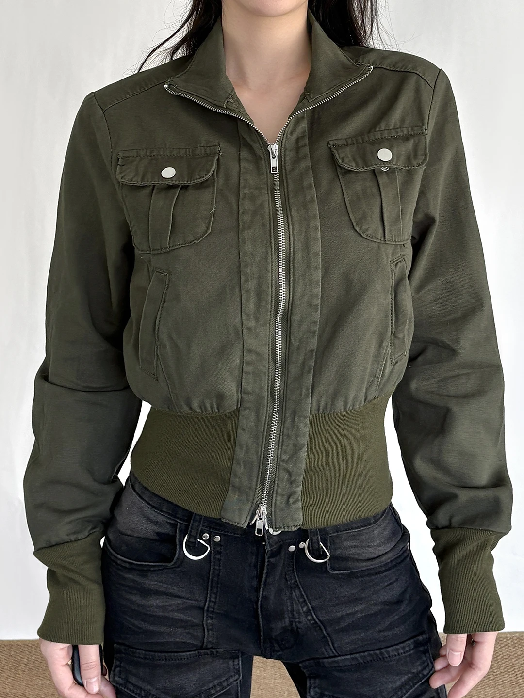 Chaqueta de Piloto para Mujer, Estilo Urbano, Holgada, con Cierre, Cuello Alto, Ropa de Trabajo Neutral, Color Único, Abrigo Cálido