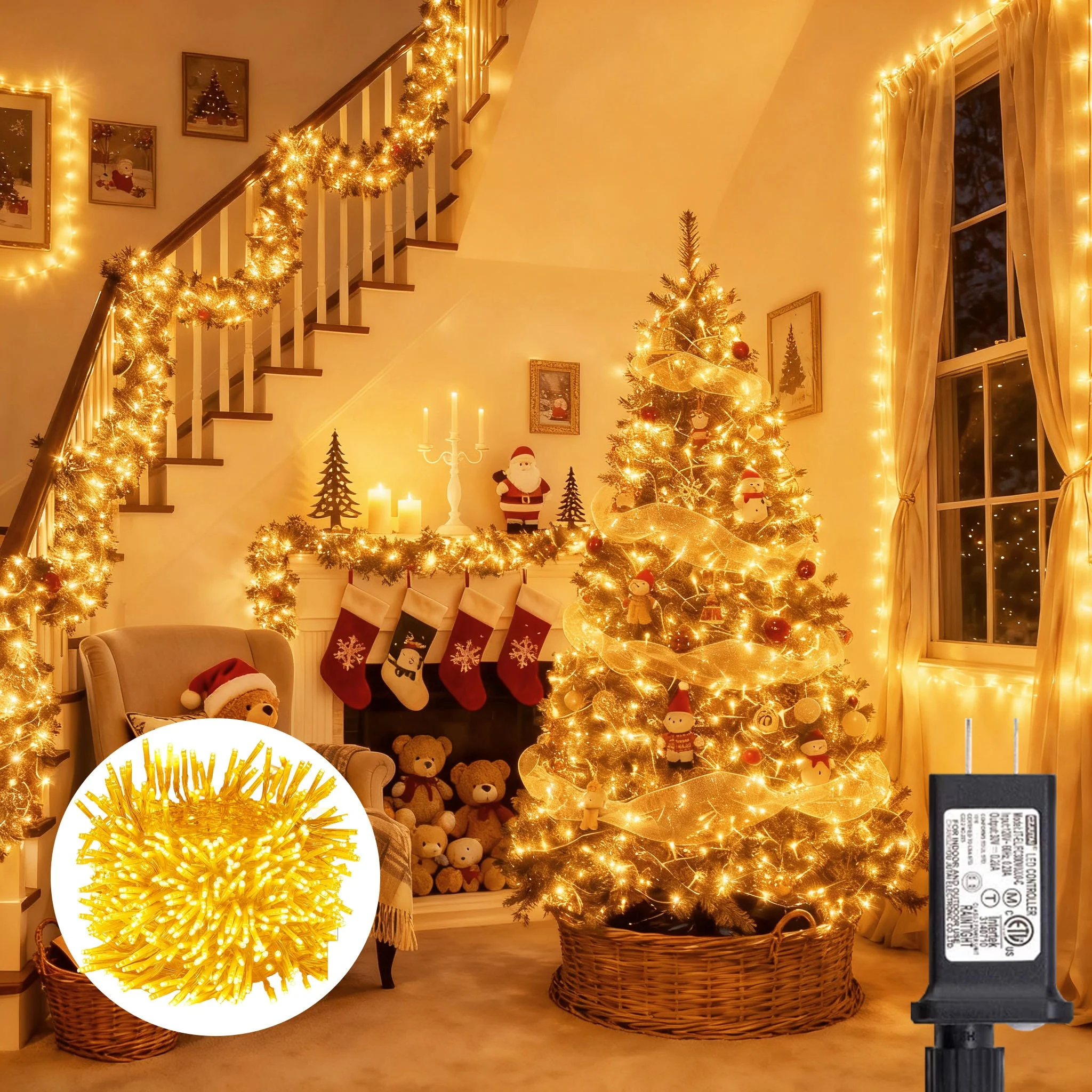 

200 LED Wedding String Lights for Indoor Outdoor, IP54 Connectable Multicolor Christmas Tree Lights Clear Wire, 9.84ft Twinkle Fairy String Light Plug in for Bedroom Wedding Xmas Tree Decorations