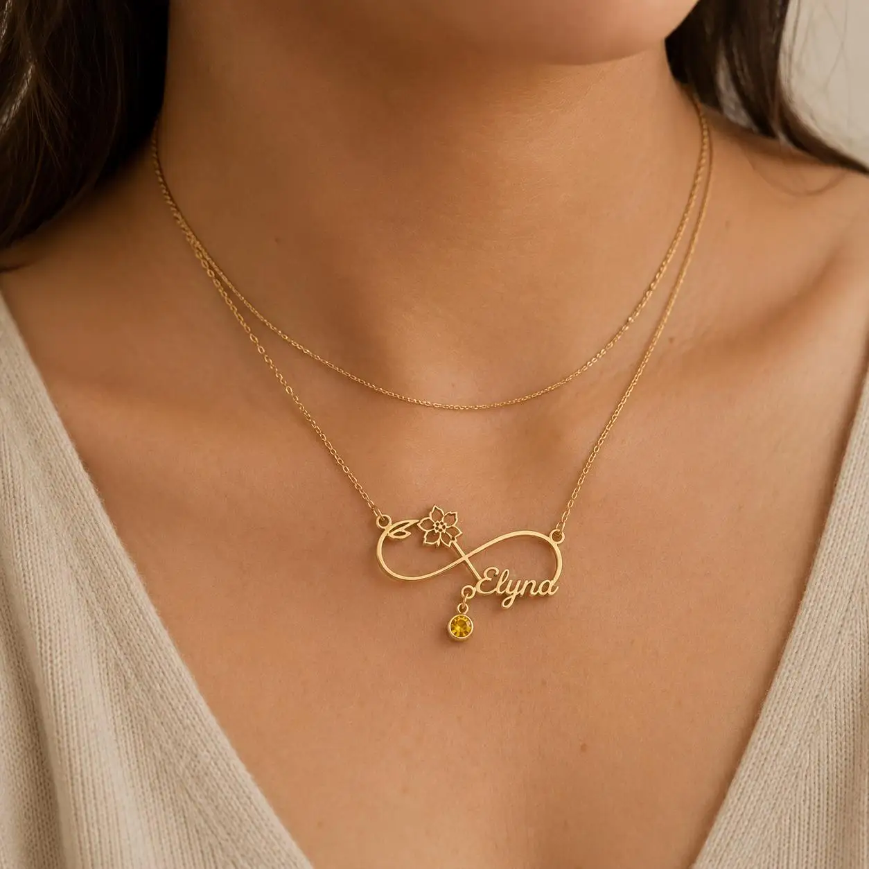 Custom Infinity Name Necklace Personalized Birthstone Choker Bespoke Cherry Blossom Necklaces For Women Stainless Steel Jewelry