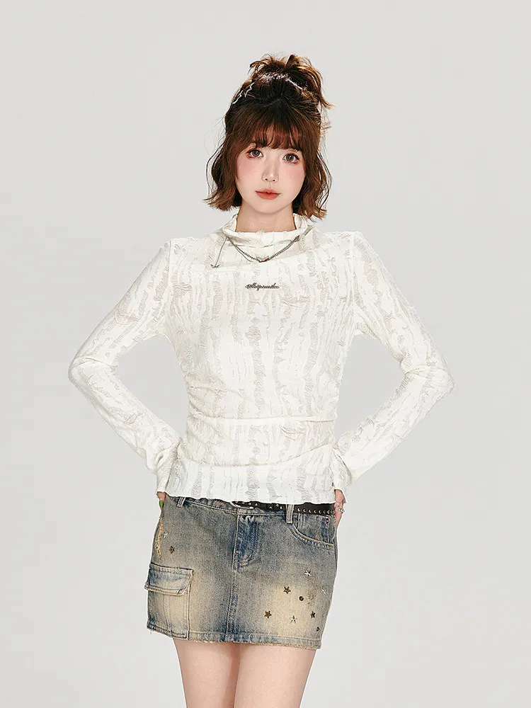 Women's Apricot T-shirt Harajuku Korean Y2k Tee Top 2000s 90s Aesthetic Fashion Vintage Long Sleeves T-shirt Autumn 2026 Clothes