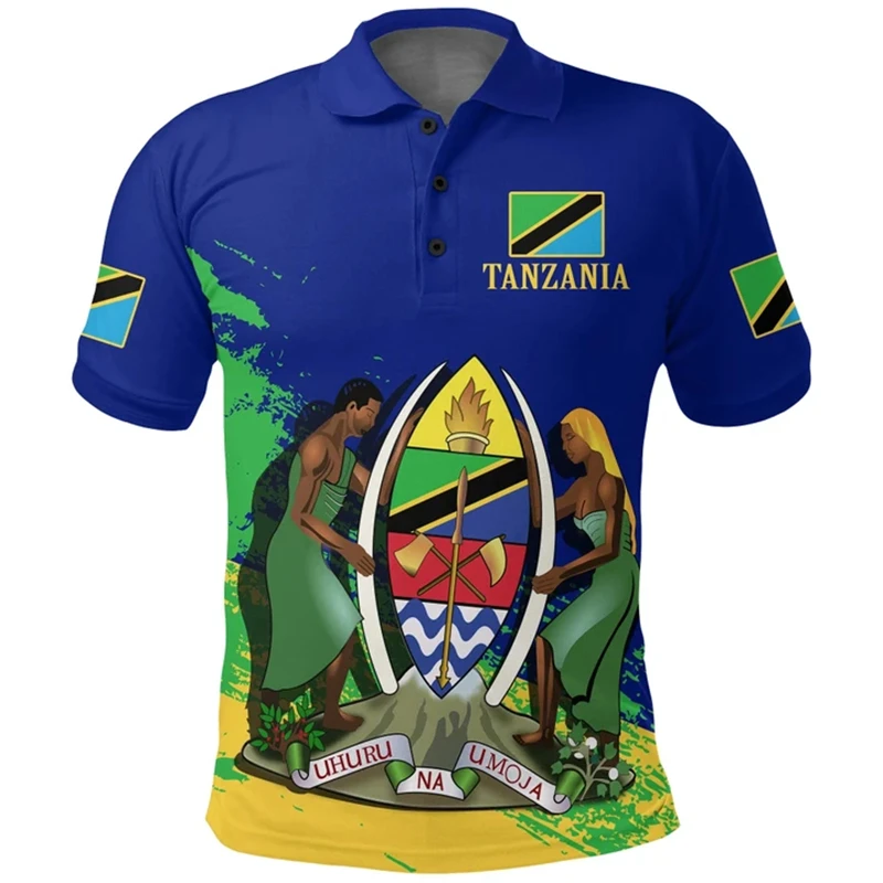 Tanzania Flag Map 3D Printed Polo 2024 Daily Casual Africa Country Dashiki POLO sport manica corta maschile GYM Tops