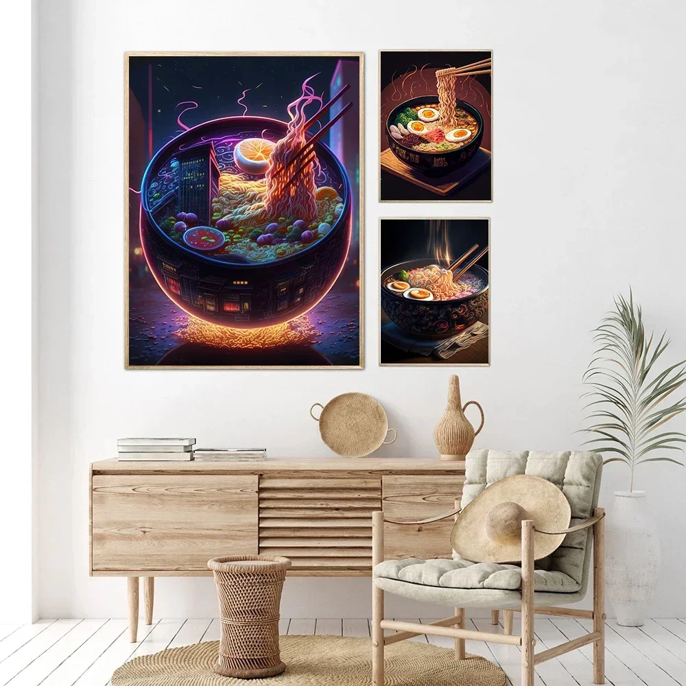 Mouth Watering Japanese Ramen  Restaurant Kitchen Decoration Poster Canvas Printing Wall Art Picture for Room Home Decor