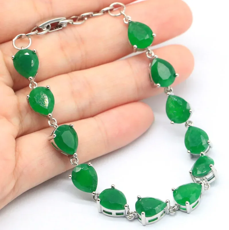 13g 925 SOLID STERLING SILVER BRACELET Charming Real Green Emerald Real Red Ruby Pink Morganite Woman's Wedding 6.5-7.5inch