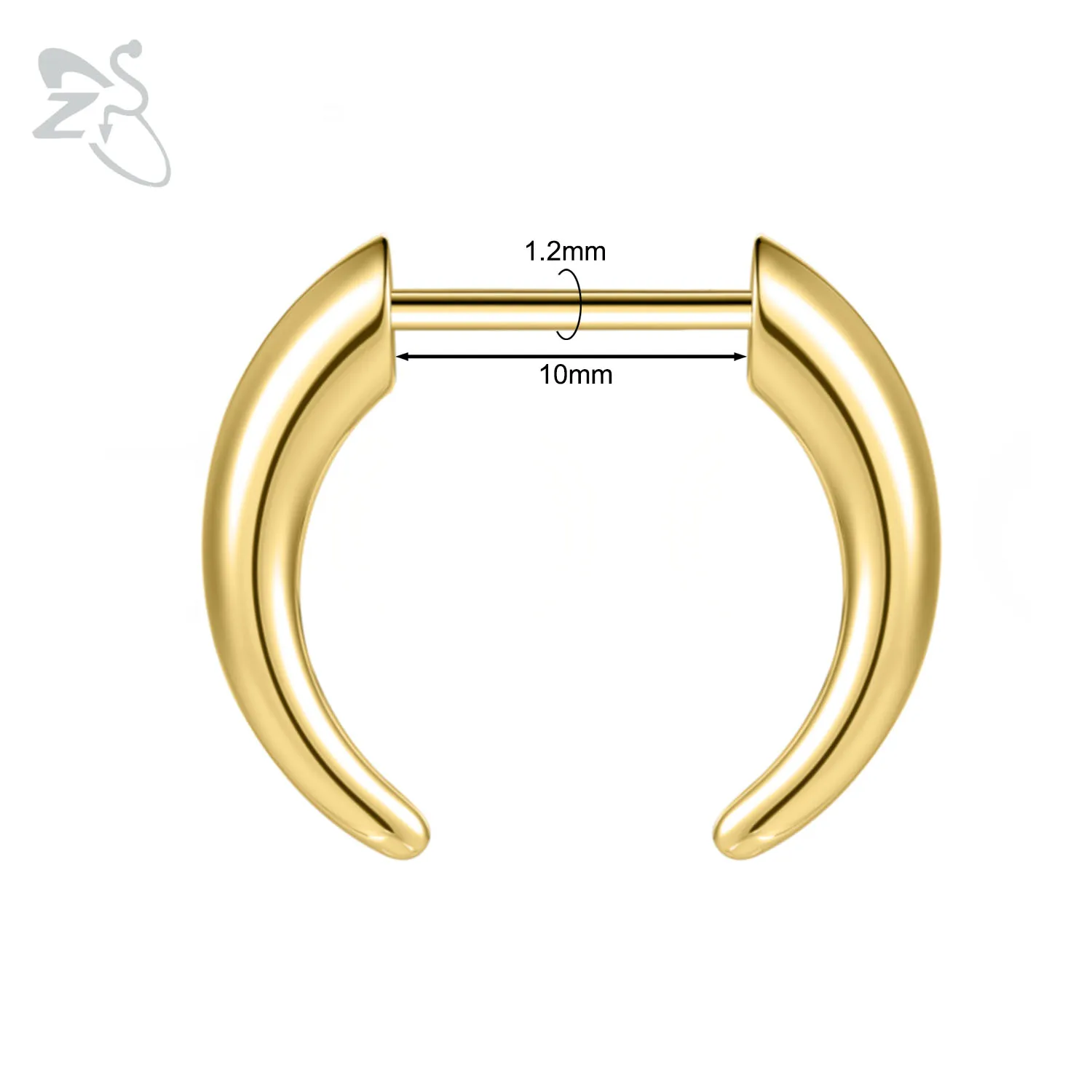 ZS 1PC 16G Buffalo Horn Nasenpiercing Edelstahl Pincher Plug In Septum Ring Keil Expander Gold Farbe Nasenring 8mm