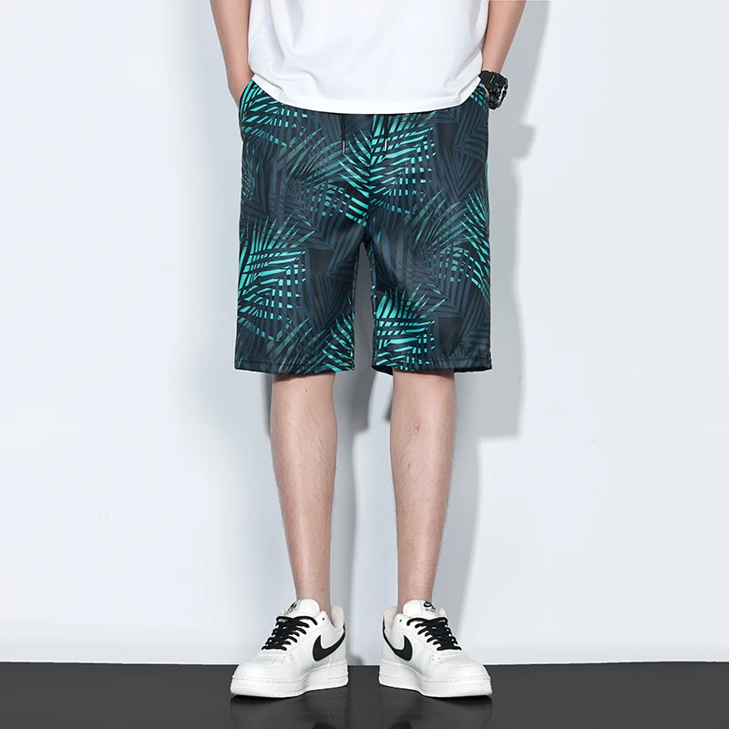 سراويل شاطئ للرجال من الحرير الجليدي صيفية رفيعة قابلة للتنفس وطباعة غير رسمية فضفاضة رياضية متوسطة الطول للشباب قابلة للتنفس بأرجل مستقيمة #3