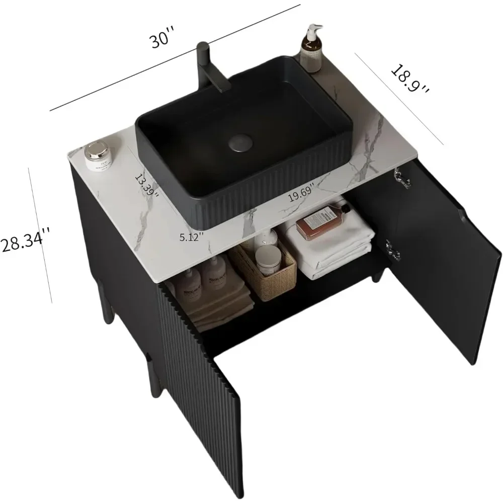 30 Modern Bathroom Vanity with Sink, Bathroom Storage Cabinet with 2 Soft Close Doors, Drain Assembly and Pipe Included