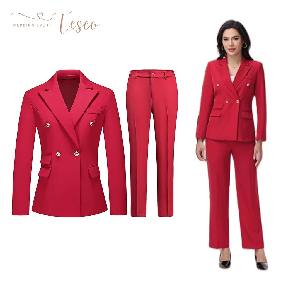 

костюм женский Customized 2 Piece Women's Suit Double Pockets Blazer and Pants Set for Work Business